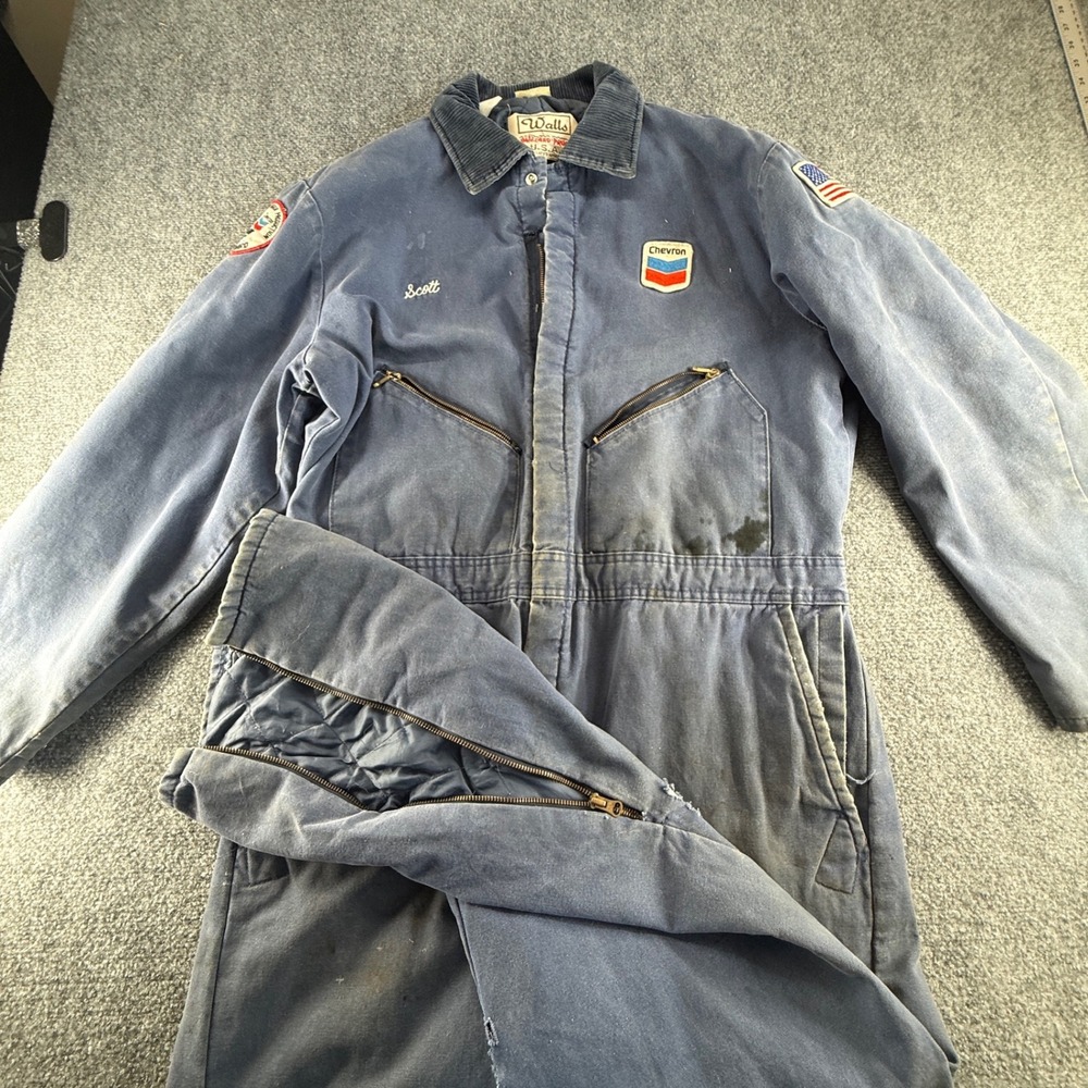 Walls Blizzard-Pruf Vintage Chevron Insulated Coveralls Blue Duck Canvas XL Reg